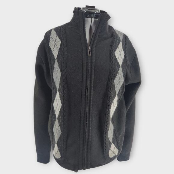 TRUE ROCK Other - True Rock Cardigan Sweater Men's XL Full Zip Knit  Argyle Design Elbow Patches